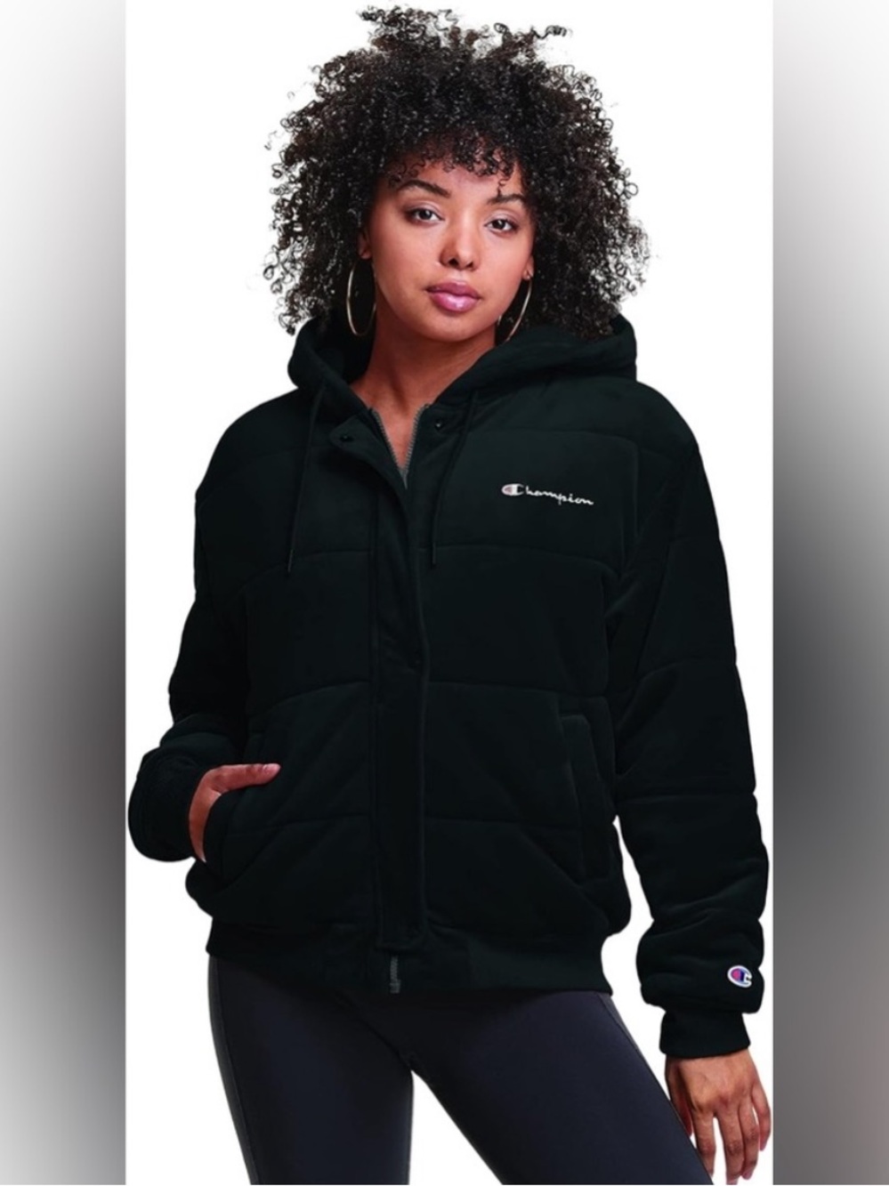 Champion Hooded Velour Puffer Jacket Size M
